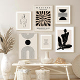Abstract Matisse Body Line, Leaf Boho and Black Beige Canvas