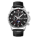 Stainless Steel Case Leather Band Wrist Watch