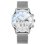 Fashion Sport Stainless Steel Case Leather Band  Business Wrist watch