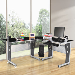 64 inches Modern L-Shaped Glass Top Office Workstation
