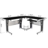 64 inches Modern L-Shaped Glass Top Office Workstation