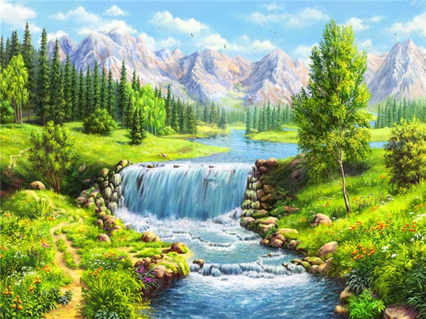 Huacan Full Square Round Diamond Painting Landscape