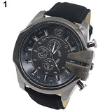 Stainless Steel Faux Leather Wrist Watch