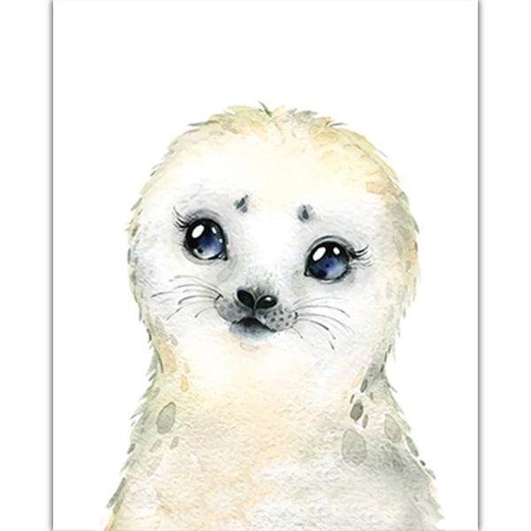 Watercolor Animal Poster A4 Elephant Tiger Cute Cartoon