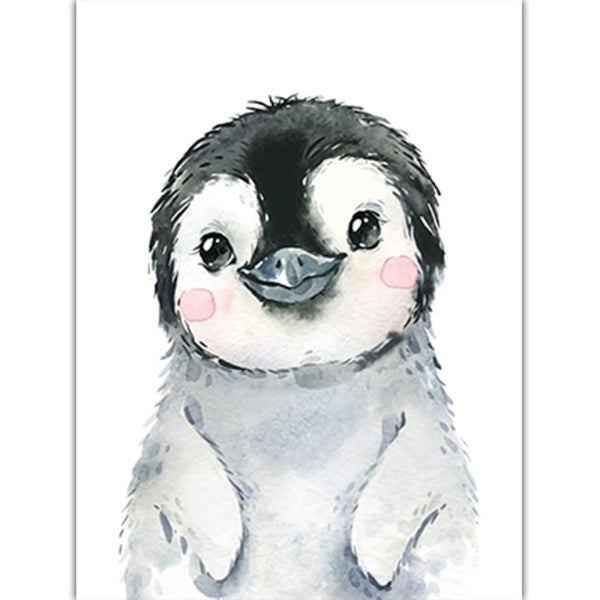 Watercolor Animal Poster A4 Elephant Tiger Cute Cartoon