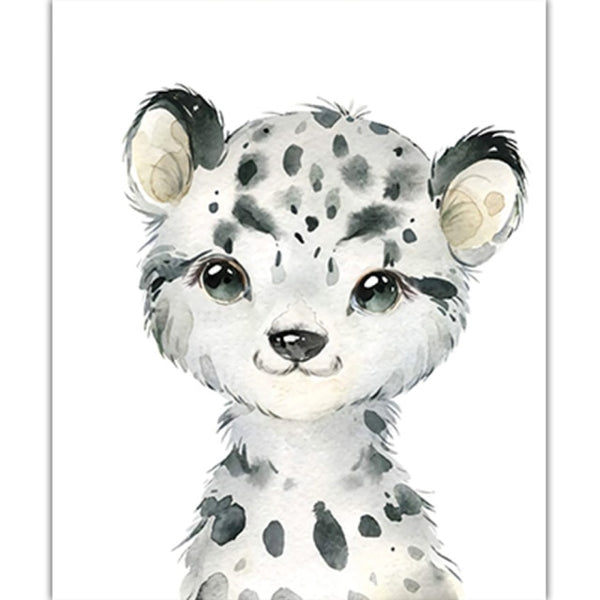 Watercolor Animal Poster A4 Elephant Tiger Cute Cartoon