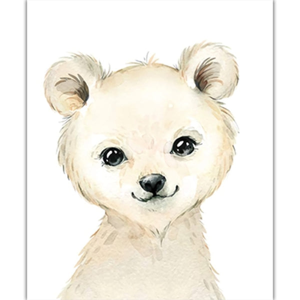 Watercolor Animal Poster A4 Elephant Tiger Cute Cartoon