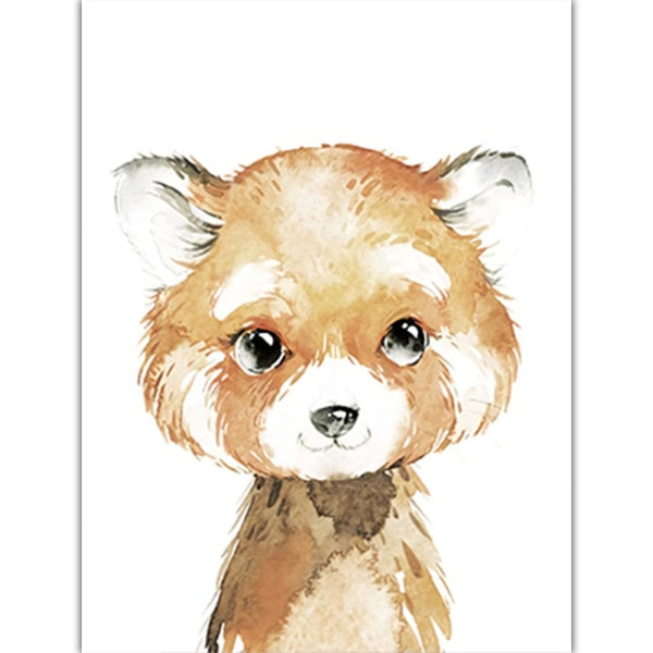 Watercolor Animal Poster A4 Elephant Tiger Cute Cartoon