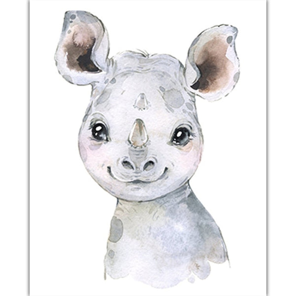 Watercolor Animal Poster A4 Elephant Tiger Cute Cartoon