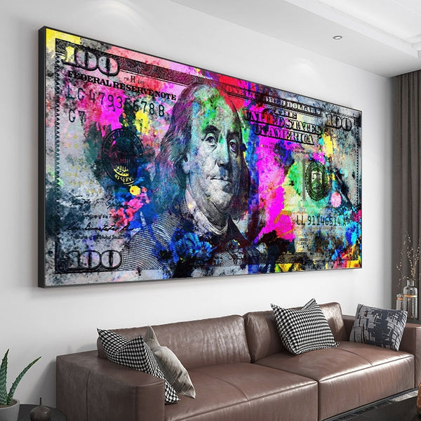 Wall Art Gold Colorful Hundred $ Money Painting