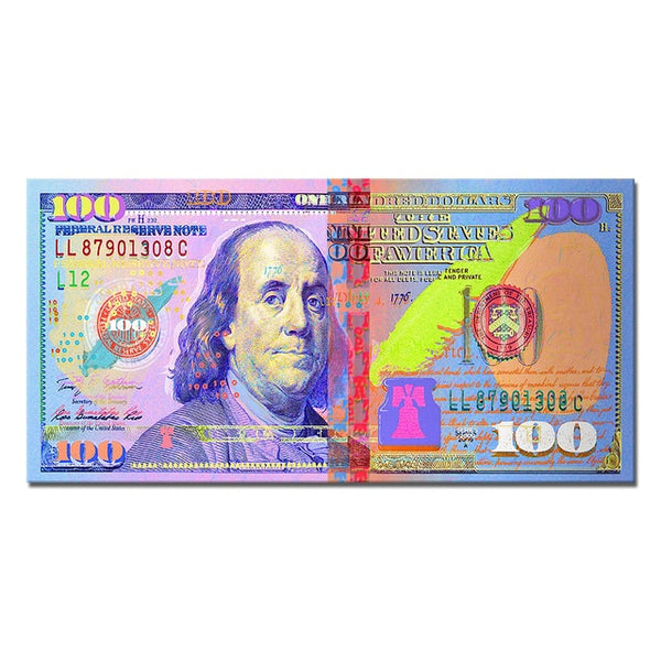 Wall Art Gold Colorful Hundred $ Money Painting