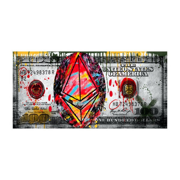 Wall Art Gold Colorful Hundred $ Money Painting