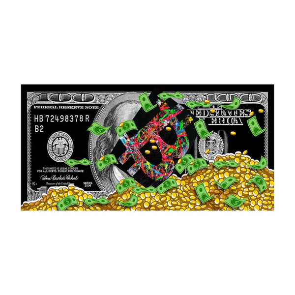 Wall Art Gold Colorful Hundred $ Money Painting