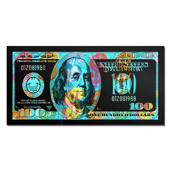 Wall Art Gold Colorful Hundred $ Money Painting