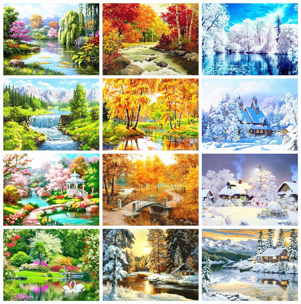 Huacan Full Square Round Diamond Painting Landscape