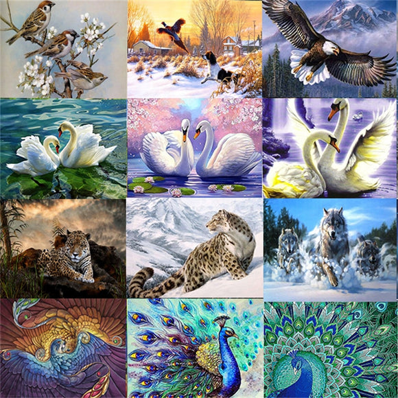 Diamond Full Round Peacock Wolf Swan Mosaic Animal Picture Cross