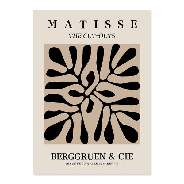 Abstract Matisse Body Line, Leaf Boho and Black Beige Canvas