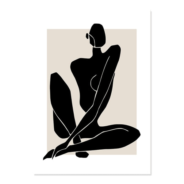 Abstract Matisse Body Line, Leaf Boho and Black Beige Canvas