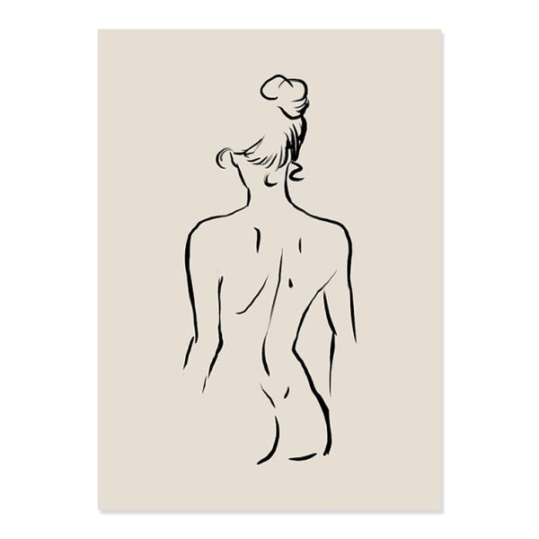 Abstract Matisse Body Line, Leaf Boho and Black Beige Canvas