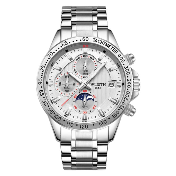 Stainless Steel Case Leather Band Wrist Watch