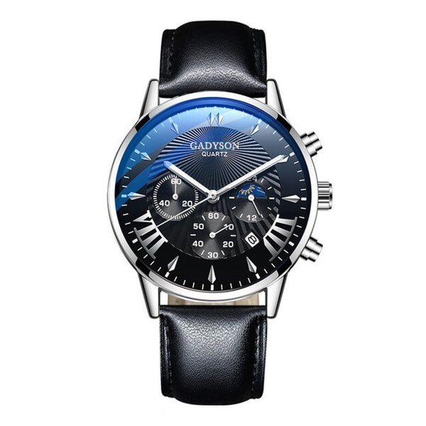 Fashion Sport Stainless Steel Case Leather Band  Business Wrist watch