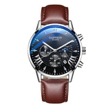 Fashion Sport Stainless Steel Case Leather Band  Business Wrist watch