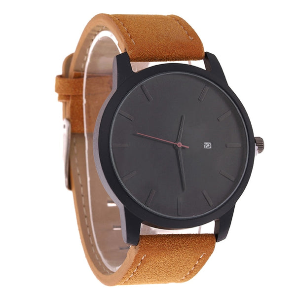Sport Stainless Steel Case  Leather Wrist Watch