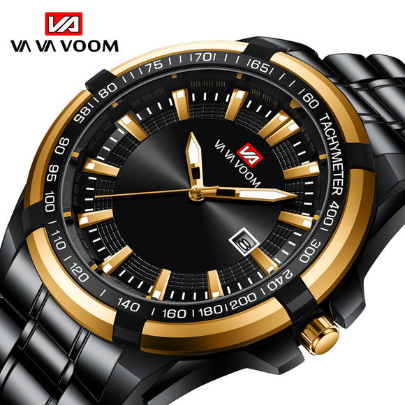 Business Black Face Gold Case Stainless Steel Waterproof Luminous